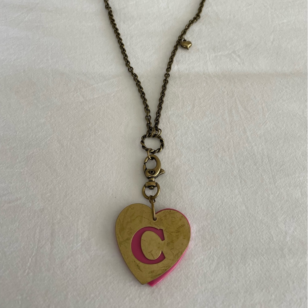Betsey Johnson Gold Tone Heart Initial C Pendant Necklace Hot Pink Y2K Charm